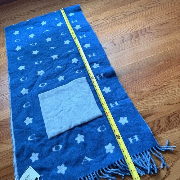 Coach muffler oversized wool blend sky blue pocket scarf NEW